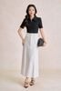 FAK31555 - Áo kiểu công sở vải cotton dáng ôm cổ bẻ tay cộc thân áo phối đường gân tạo kiểu gấu áo in hoạ tiết - tỷ lệ kèo 8899