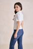FAK31555 - Áo kiểu công sở vải cotton dáng ôm cổ bẻ tay cộc thân áo phối đường gân tạo kiểu gấu áo in hoạ tiết - tỷ lệ kèo 8899