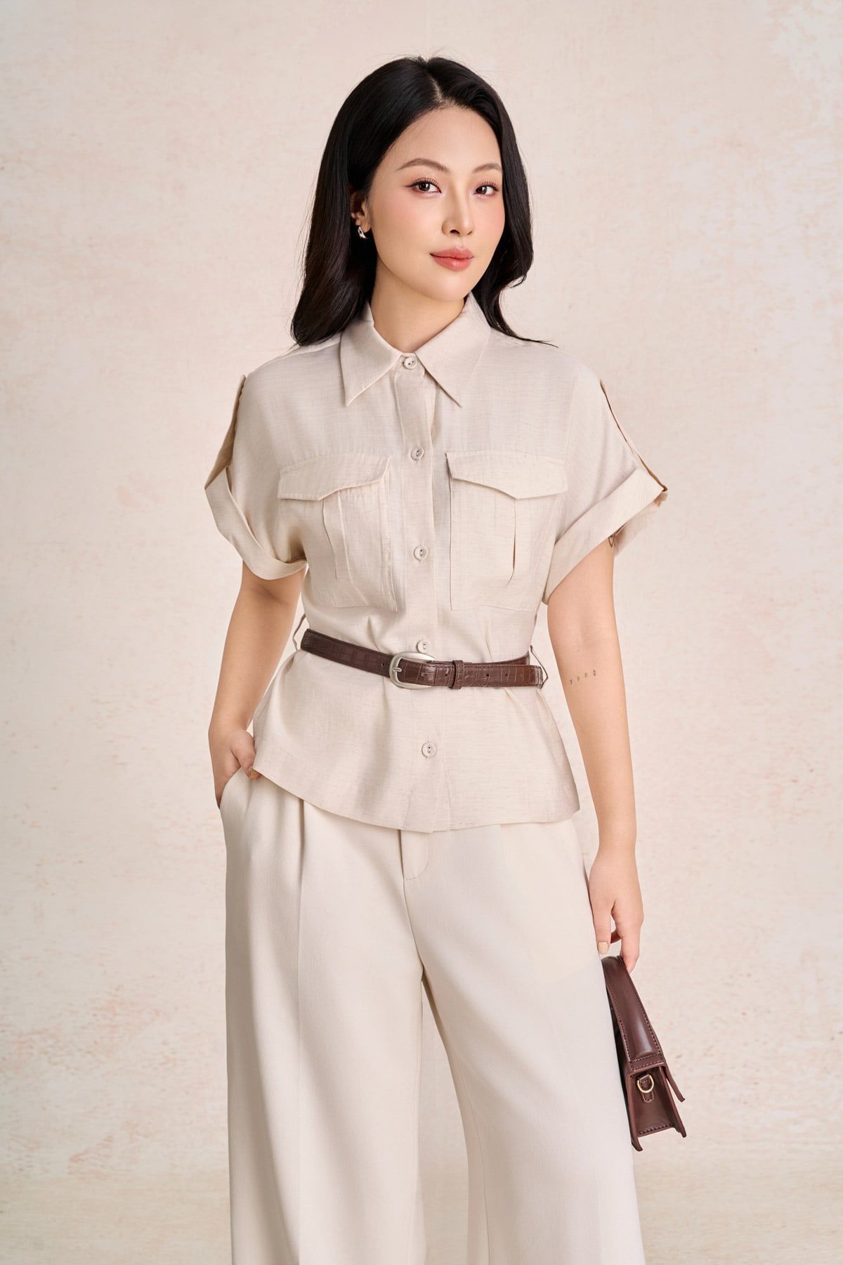 BQD93842 - Quần dài công sở vải thô đũi dáng suông ống rộng cạp liền thời trang khoá thân sau - PANTIO