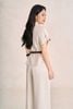 FAK31570 - Áo kiểu công sở vải thô đũi dáng peplum cổ đức tay cộc thân áo phối dây đai tạo kiểu- PANTIO