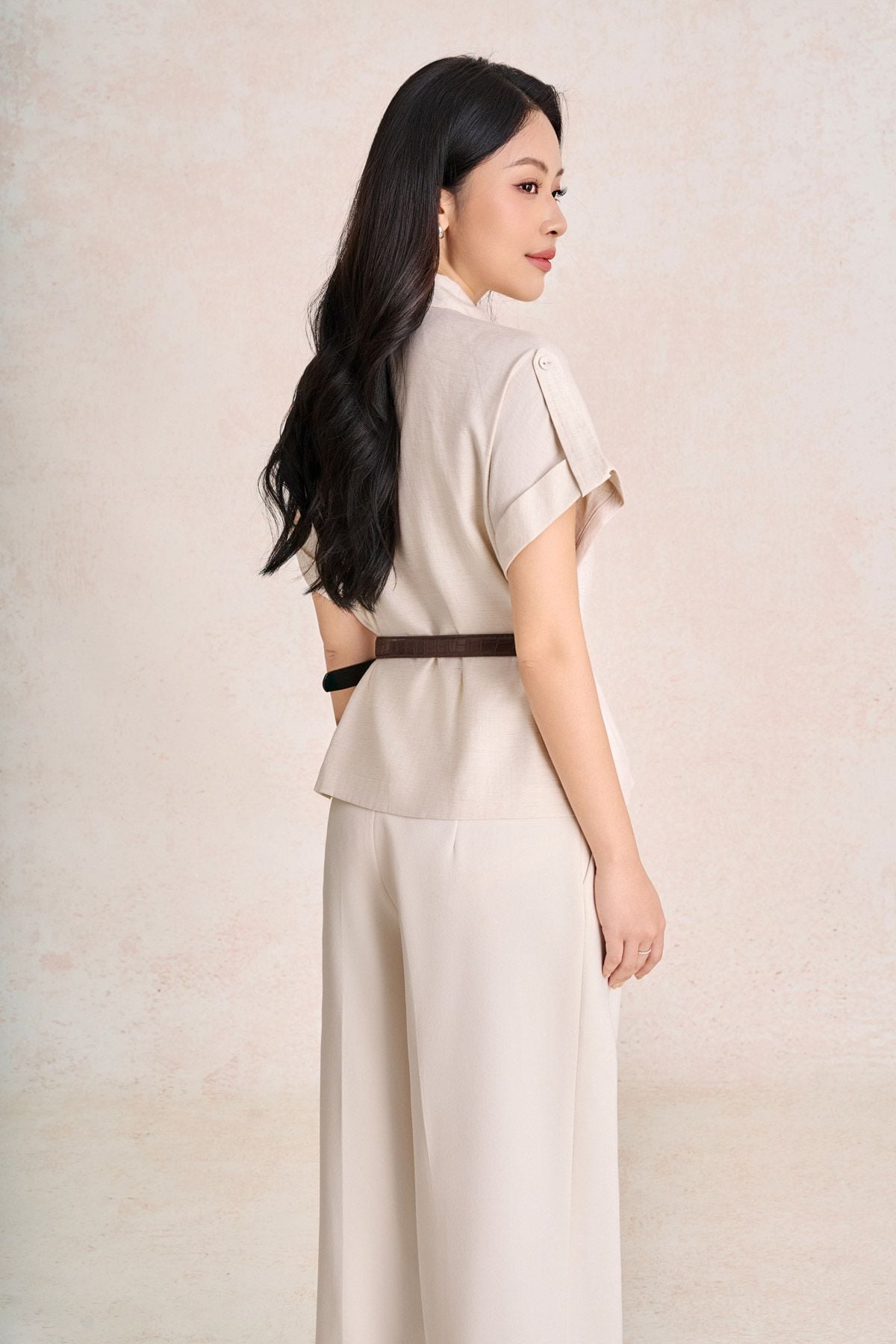 BQD93842 - Quần dài công sở vải thô đũi dáng suông ống rộng cạp liền thời trang khoá thân sau - PANTIO