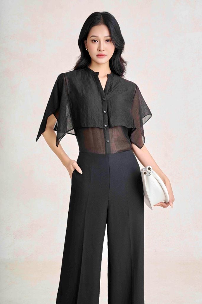 BQD93842 - Quần dài công sở vải thô đũi dáng suông ống rộng cạp liền thời trang khoá thân sau - PANTIO