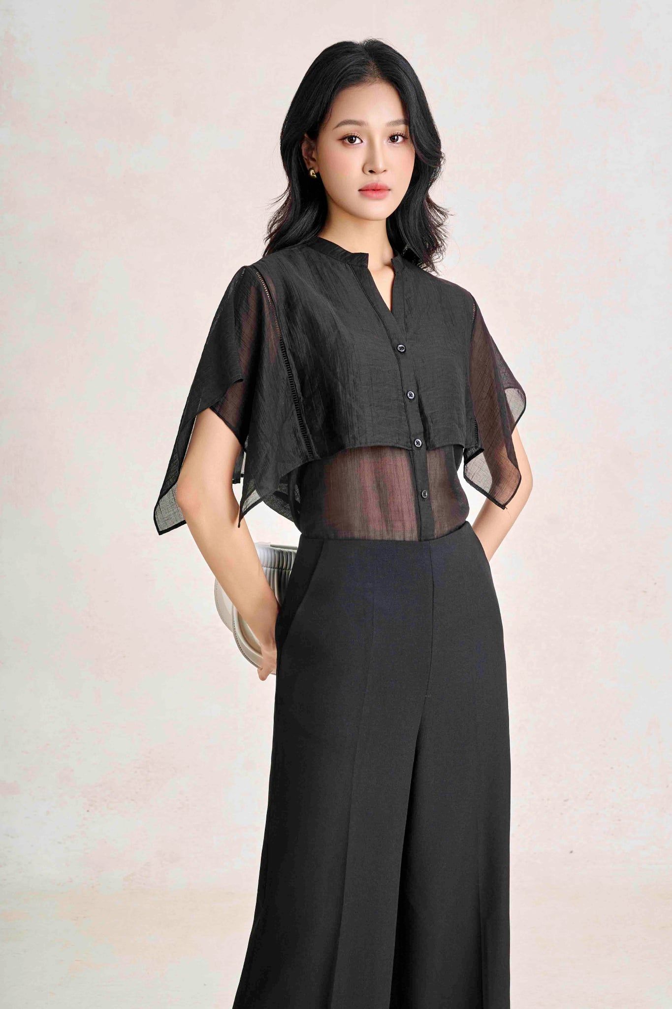 BQD93842 - Quần dài công sở vải thô đũi dáng suông ống rộng cạp liền thời trang khoá thân sau - PANTIO