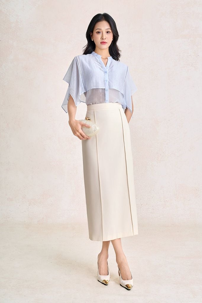 FAK31573 - Áo kiểu công sở vải tơ dáng suông cổ xẻ V tay cánh tiên thời trang - PANTIO