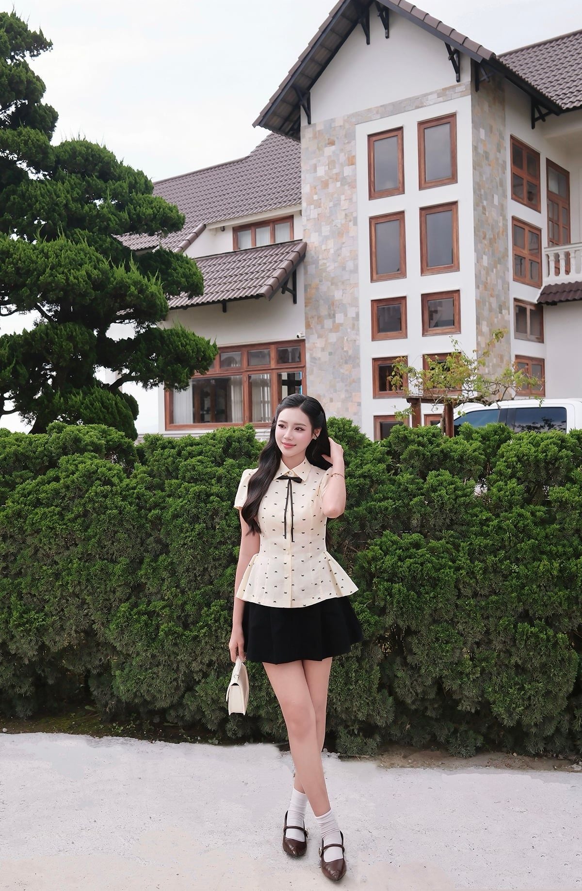 FJN3773 - Chân váy ngắn vải thô dày dáng chữ A thân váy phối ly tạo kiểu khoá thân sau - JAN.