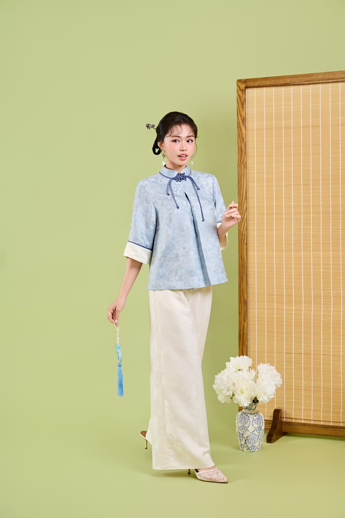 FQD51227 - Quần dài vải gấm dáng suông ống rộng cạp chun thời trang - JAN.