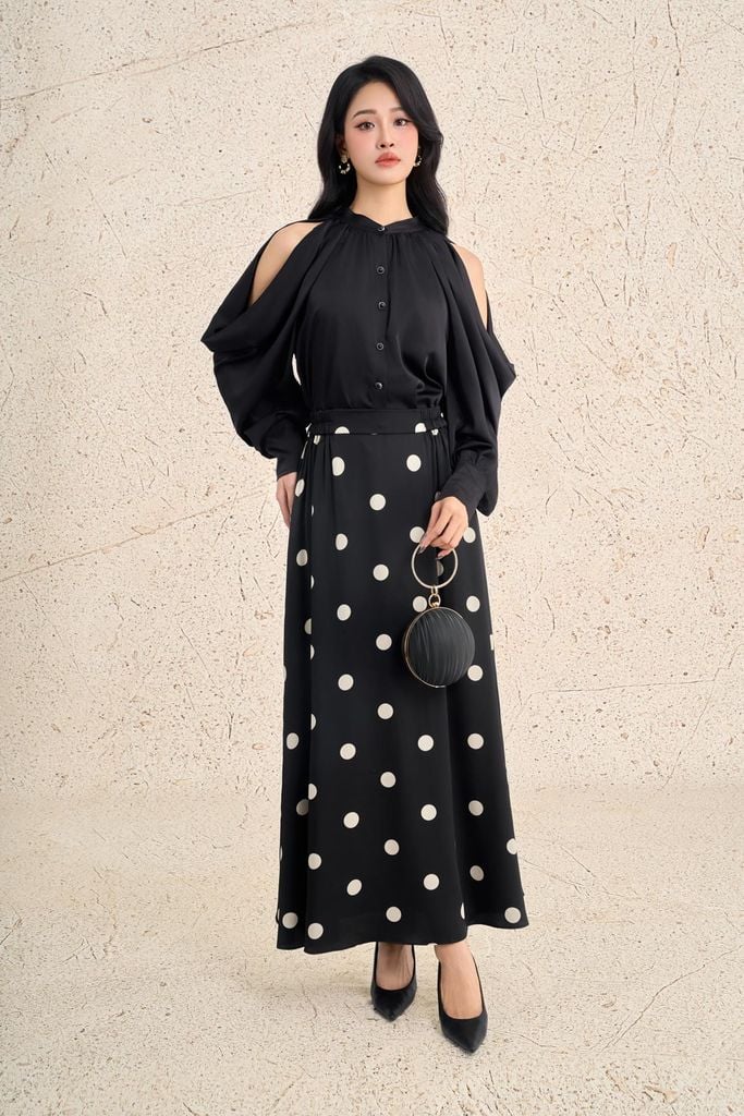 FJD11393 - Chân váy dài công sở vải lụa tằm dáng chữ A cạp chun thời trang - PANTIO