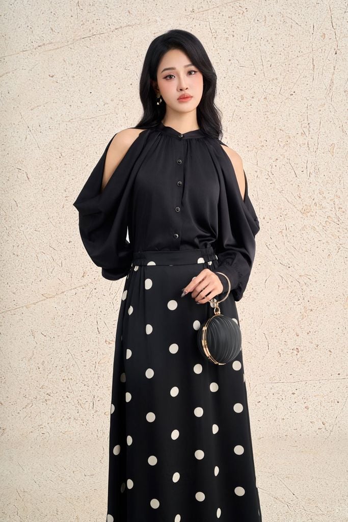 FJD11393 - Chân váy dài công sở vải lụa tằm dáng chữ A cạp chun thời trang - PANTIO