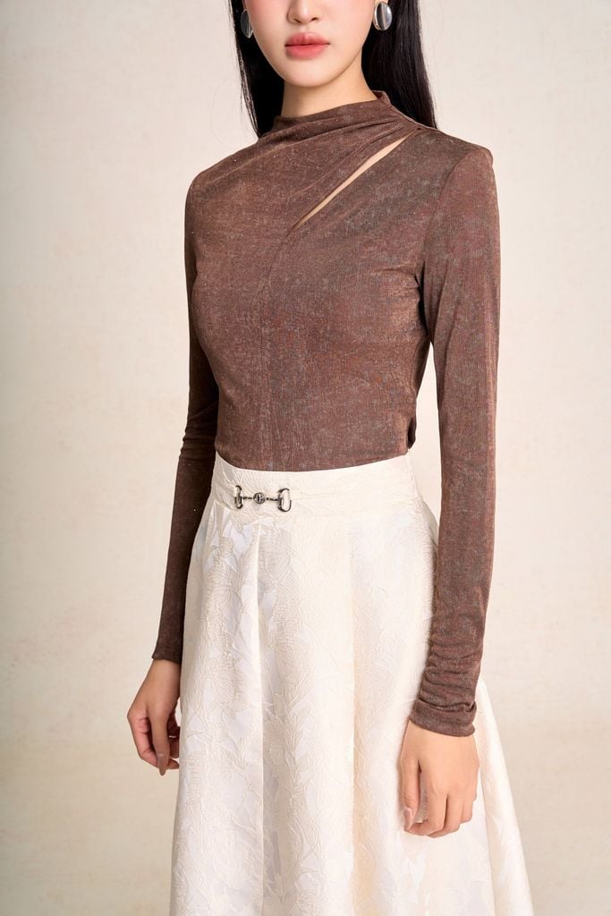 FJD51435 - Chân váy dài vải gấm dáng chữ A cạp phối kim loại tạo kiểu khóa thân sau - PANTIO