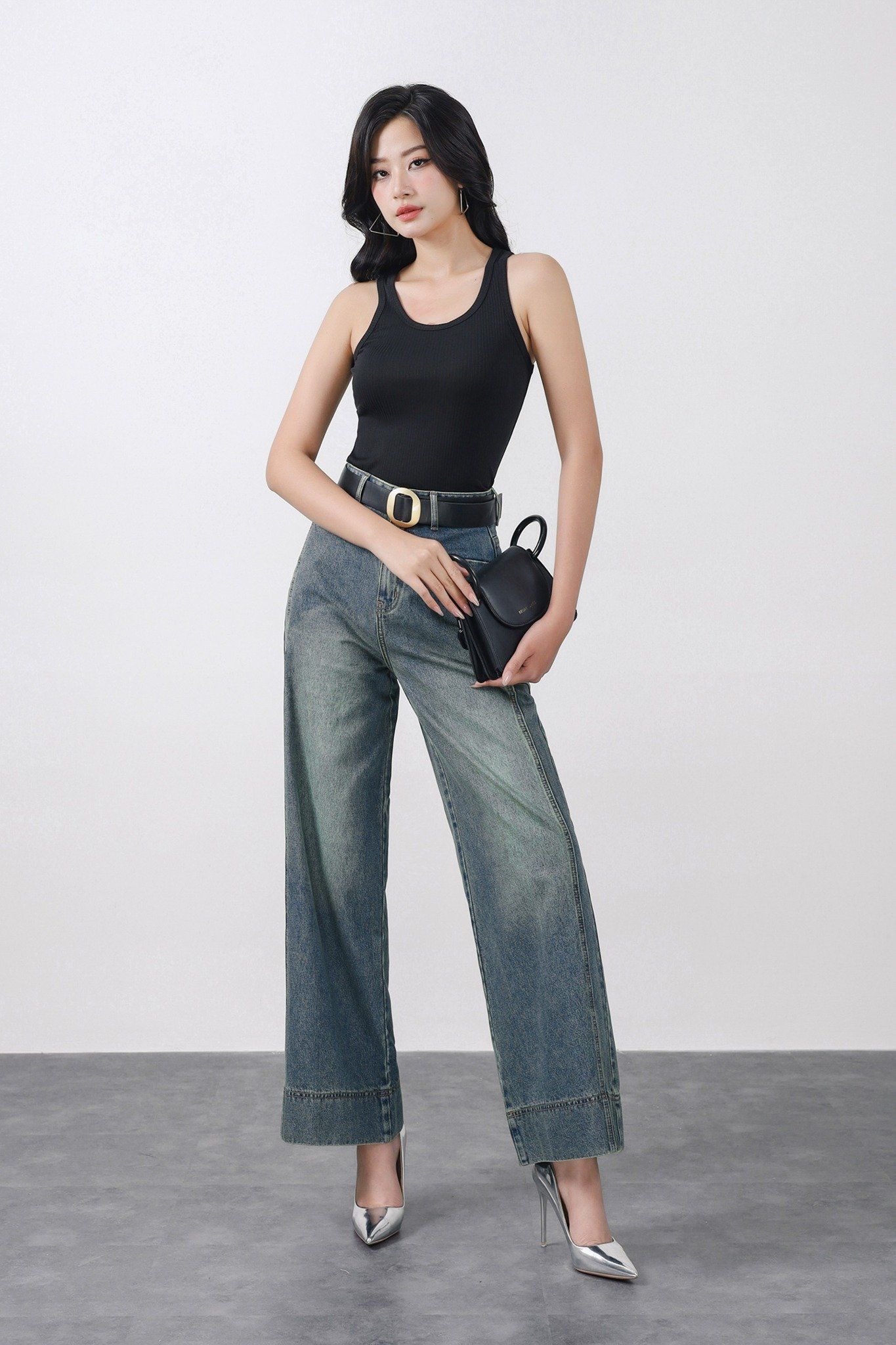 FQB203 - Quần jean dạo phố vải denim dáng suông ống rộng lên gấu tạo kiểu khóa thân trước - PANTIO