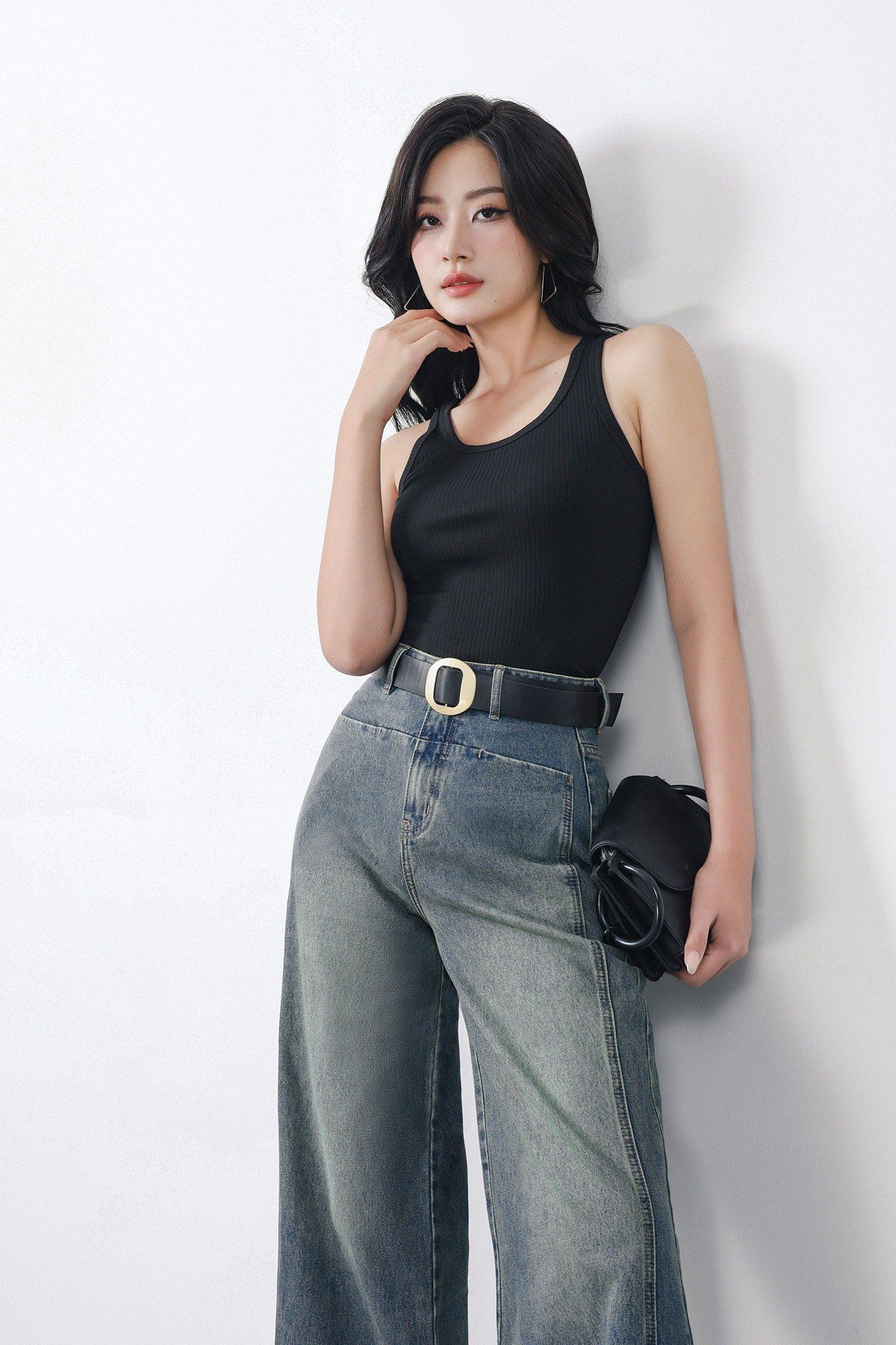 FQB203 - Quần jean dạo phố vải denim dáng suông ống rộng lên gấu tạo kiểu khóa thân trước - PANTIO