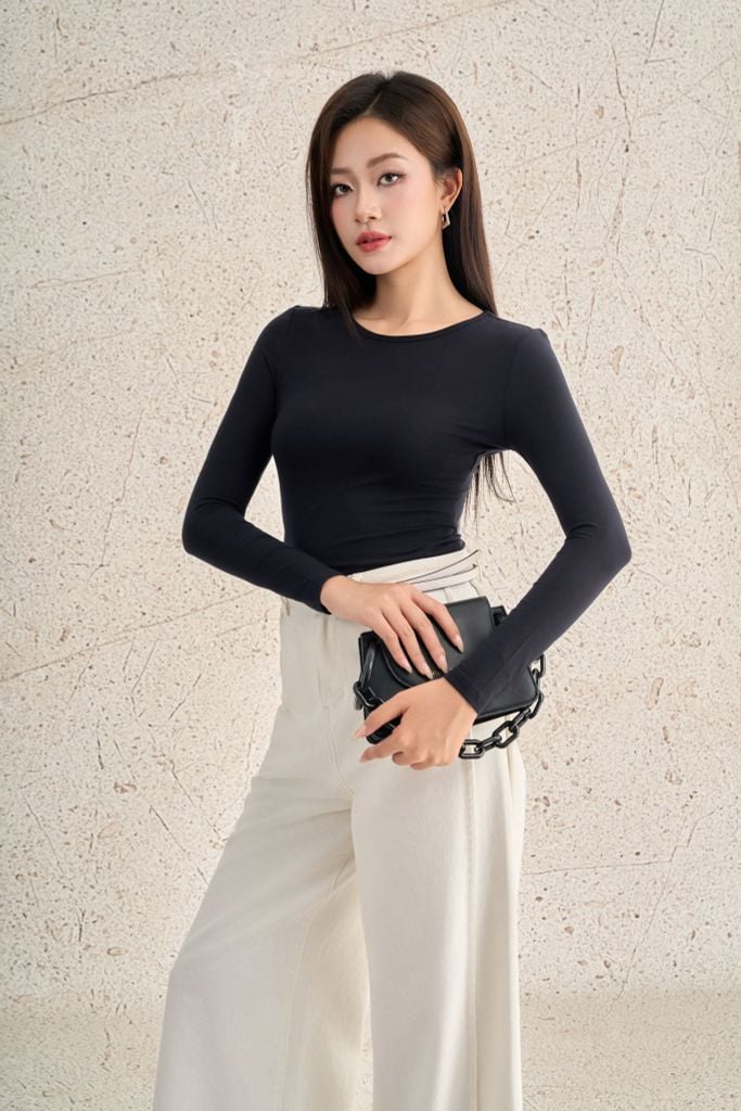 FAO059 - Áo thun cao cấp vải cotton dáng ôm cổ tròn tay dài thời trang - PANTIO
