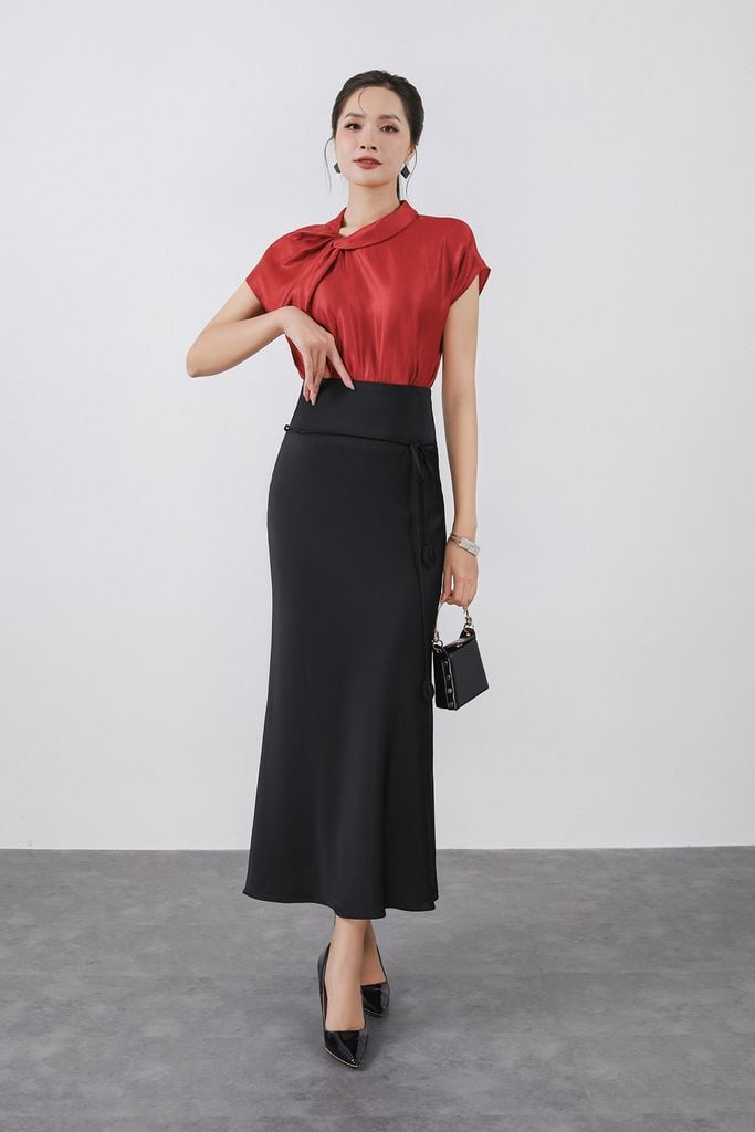 FAS13929 - Áo sơ mi công sở vải tafta cao cấp dáng suông cổ tròn tay ngắn thời trang - PANTIO