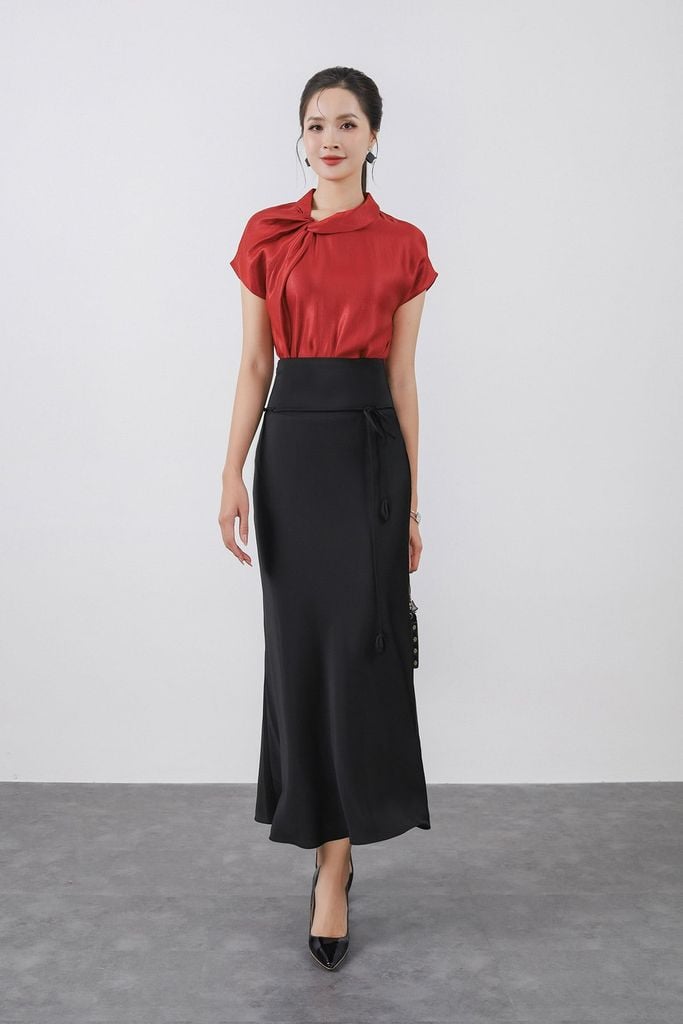 FAS13929 - Áo sơ mi công sở vải tafta cao cấp dáng suông cổ tròn tay ngắn thời trang - PANTIO