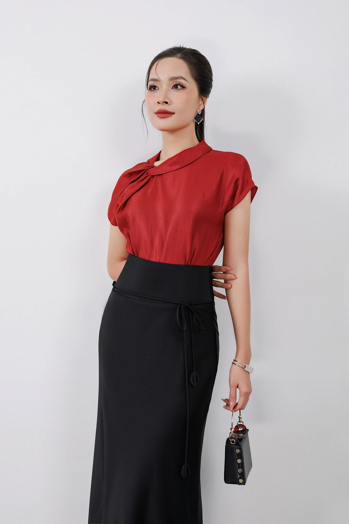 FAS13929 - Áo sơ mi công sở vải tafta cao cấp dáng suông cổ tròn tay ngắn thời trang - PANTIO