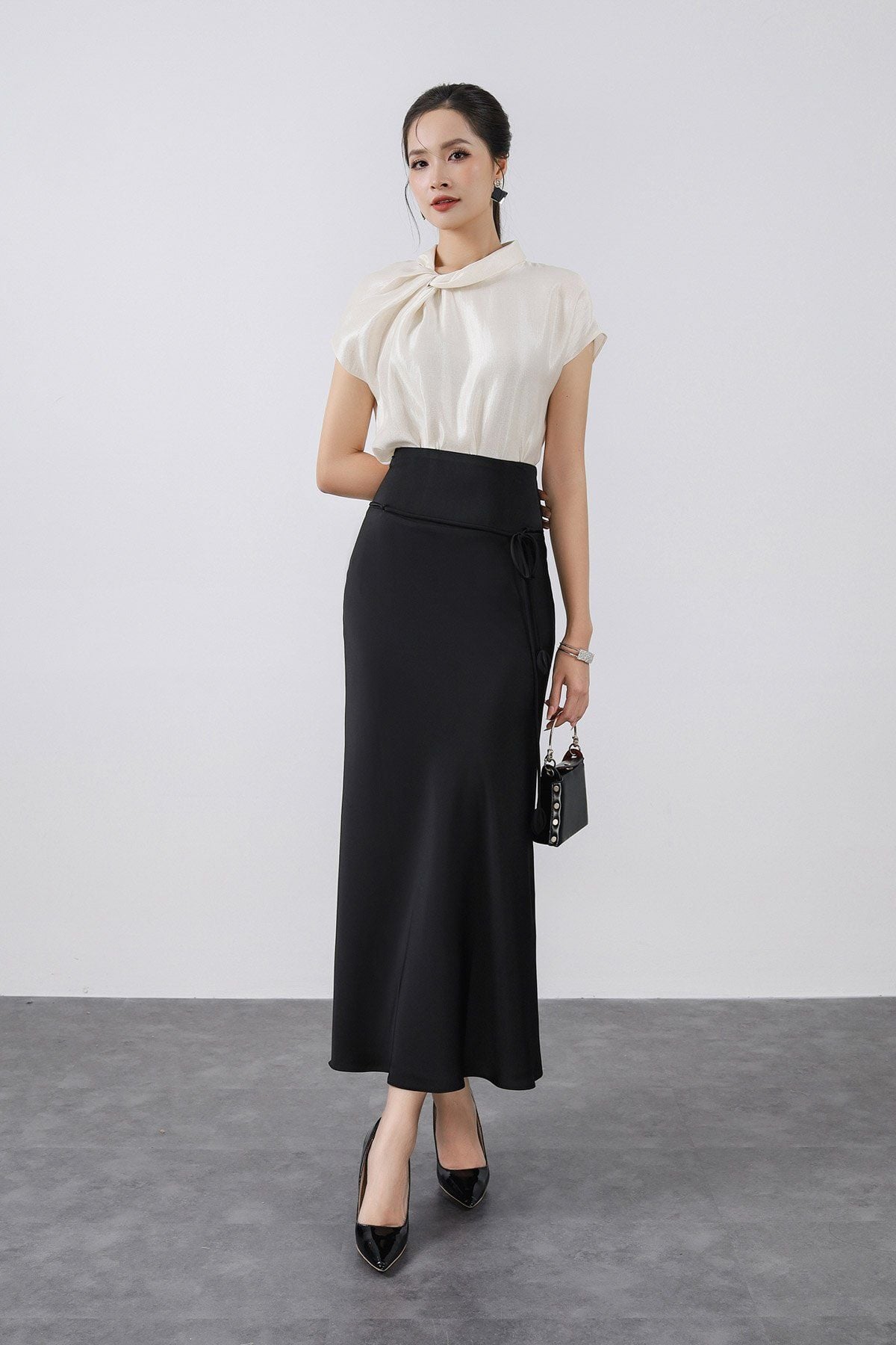 FAS13929 - Áo sơ mi công sở vải tafta cao cấp dáng suông cổ tròn tay ngắn thời trang - PANTIO