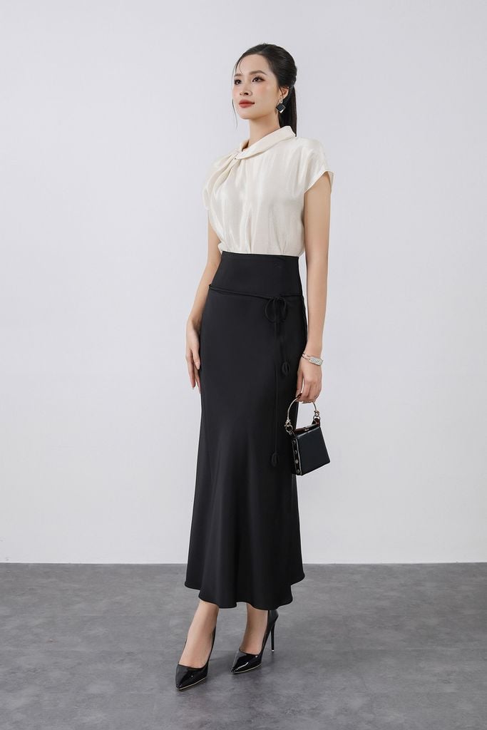 FAS13929 - Áo sơ mi công sở vải tafta cao cấp dáng suông cổ tròn tay ngắn thời trang - PANTIO