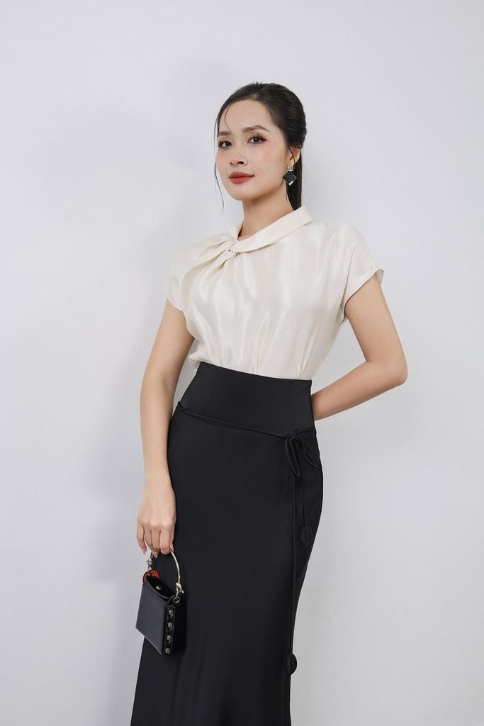 FAS13929 - Áo sơ mi công sở vải tafta cao cấp dáng suông cổ tròn tay ngắn thời trang - PANTIO