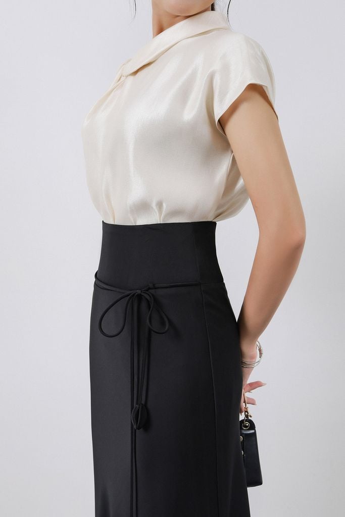 FAS13929 - Áo sơ mi công sở vải tafta cao cấp dáng suông cổ tròn tay ngắn thời trang - PANTIO