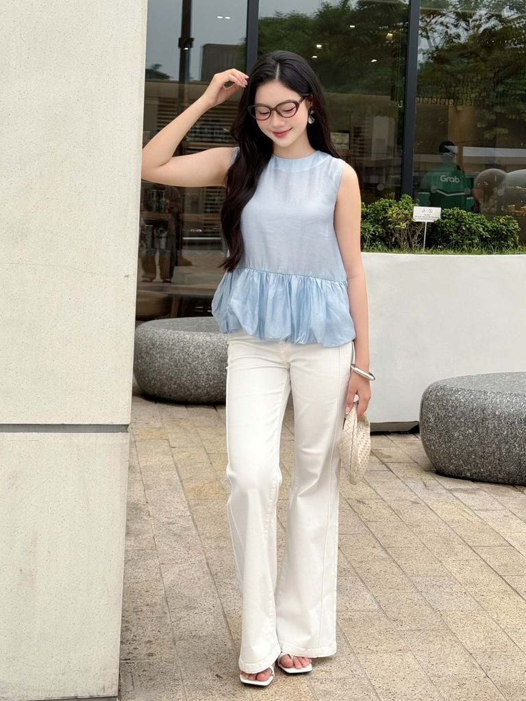 FAS13942 - tylekeo8888 công sở vải tơ dáng suông cổ tròn không tay gấu áo xếp nhún tạo kiểu - tỷ lệ kèo 8899