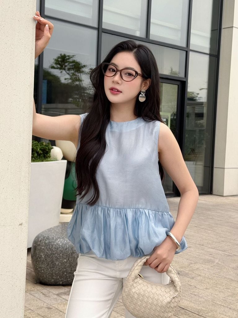FAS13942 - tylekeo8888 công sở vải tơ dáng suông cổ tròn không tay gấu áo xếp nhún tạo kiểu - tỷ lệ kèo 8899