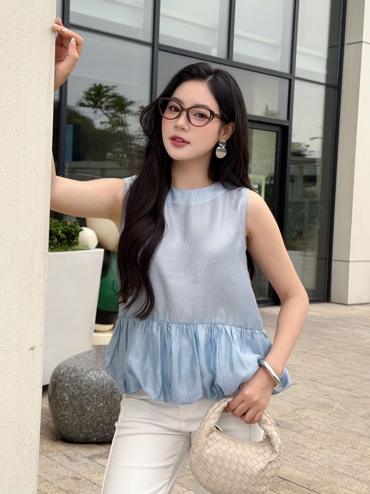 FAS13942 - tylekeo8888 công sở vải tơ dáng suông cổ tròn không tay gấu áo xếp nhún tạo kiểu - tỷ lệ kèo 8899