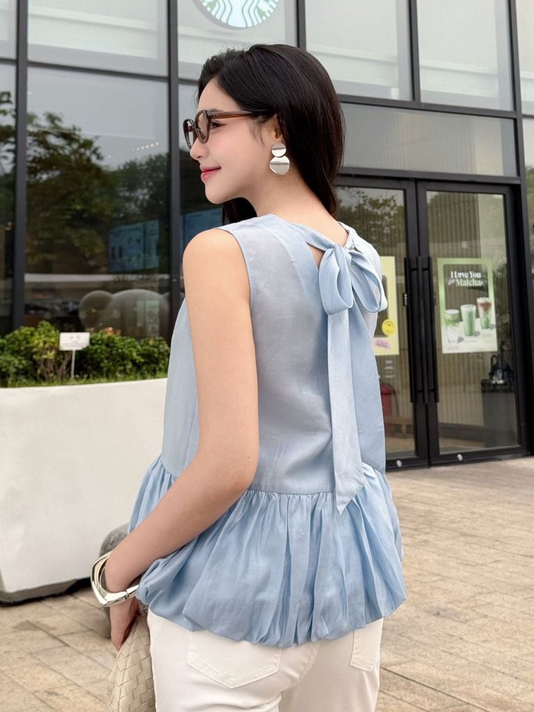 FAS13942 - tylekeo8888 công sở vải tơ dáng suông cổ tròn không tay gấu áo xếp nhún tạo kiểu - tỷ lệ kèo 8899