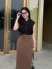 FAS13944 - Áo sơ mi công sở vải chiffon dáng suông cổ đức ngực áo phối ren tạo kiểu cài khuy thân trước - PANTIO