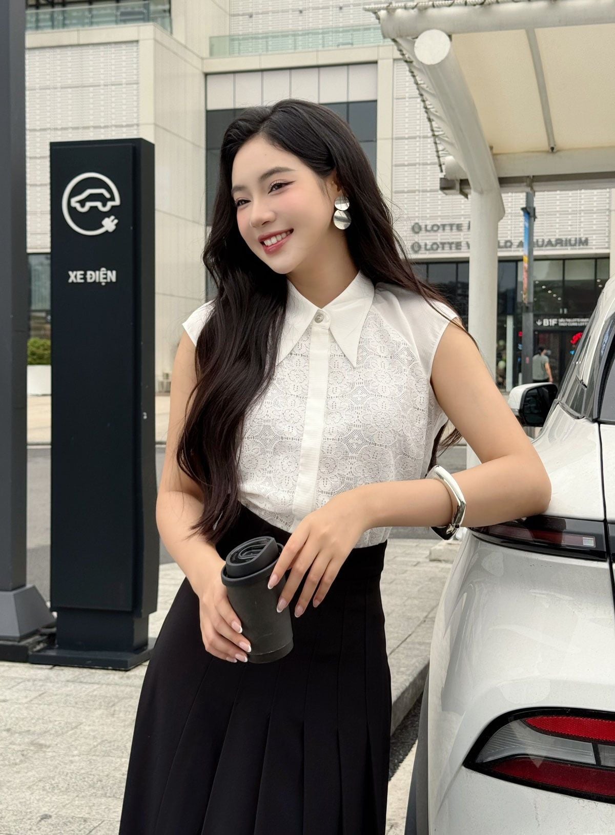 FAS13944 - Áo sơ mi công sở vải chiffon dáng suông cổ đức ngực áo phối ren tạo kiểu cài khuy thân trước - PANTIO