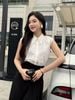 FAS13944 - Áo sơ mi công sở vải chiffon dáng suông cổ đức ngực áo phối ren tạo kiểu cài khuy thân trước - PANTIO