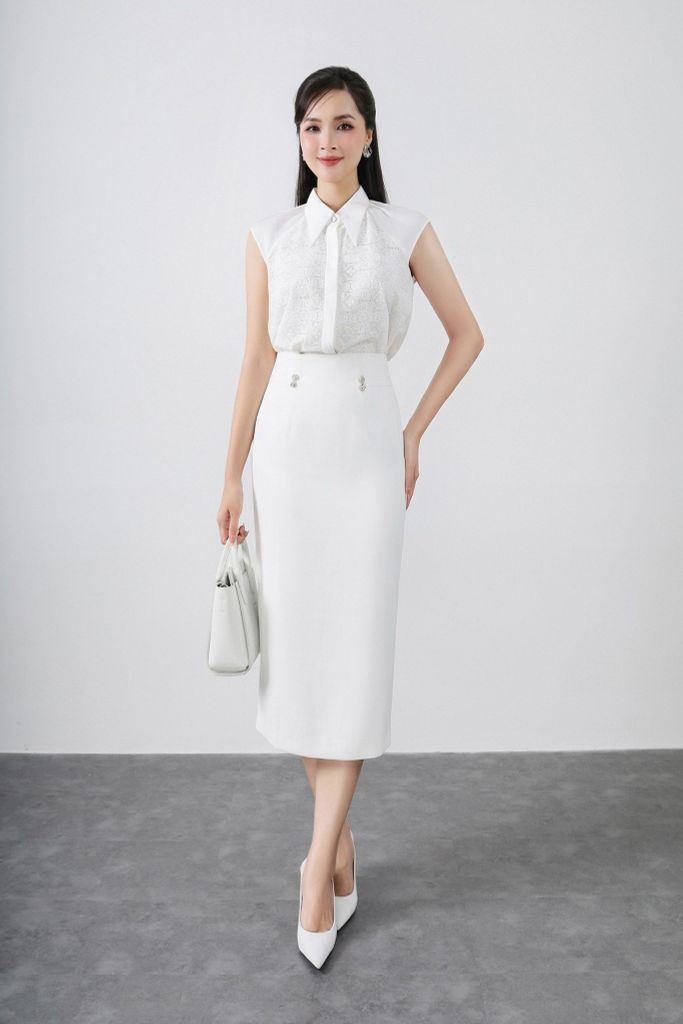 FJD51188 - Chân váy công sở vải thô dáng bút chì thân đính khuy kim loại trang trí khoá thân sau - PANTIO