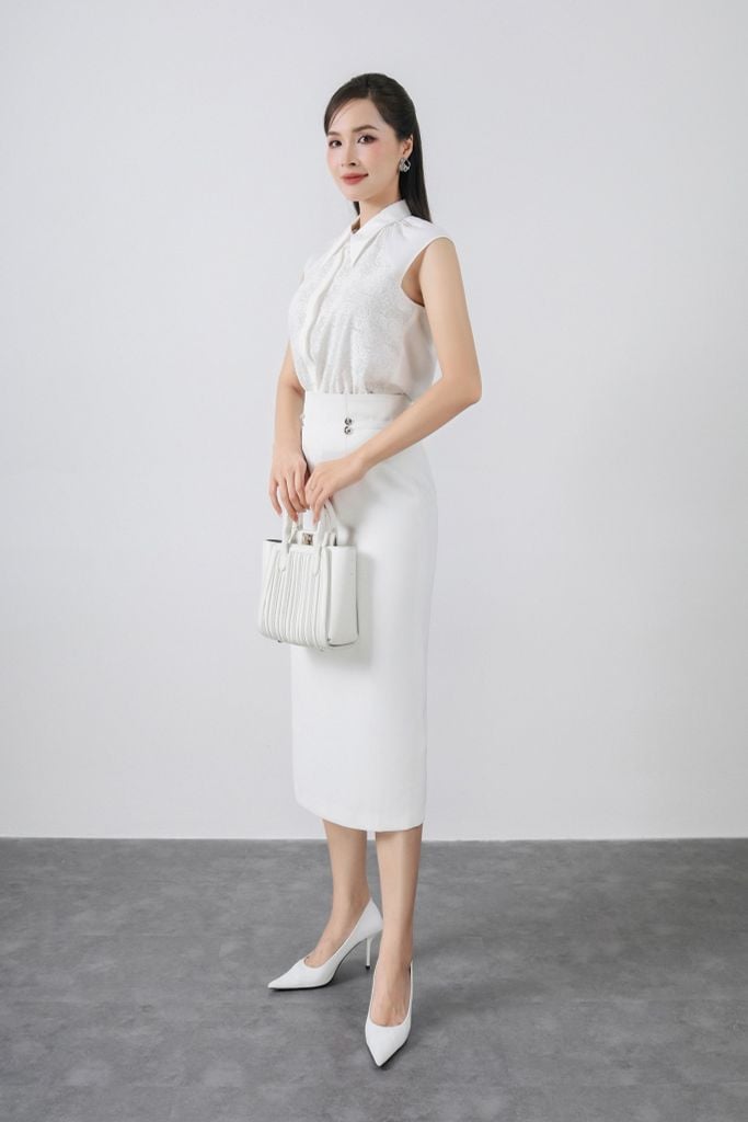 FJD51188 - Chân váy công sở vải thô dáng bút chì thân đính khuy kim loại trang trí khoá thân sau - PANTIO