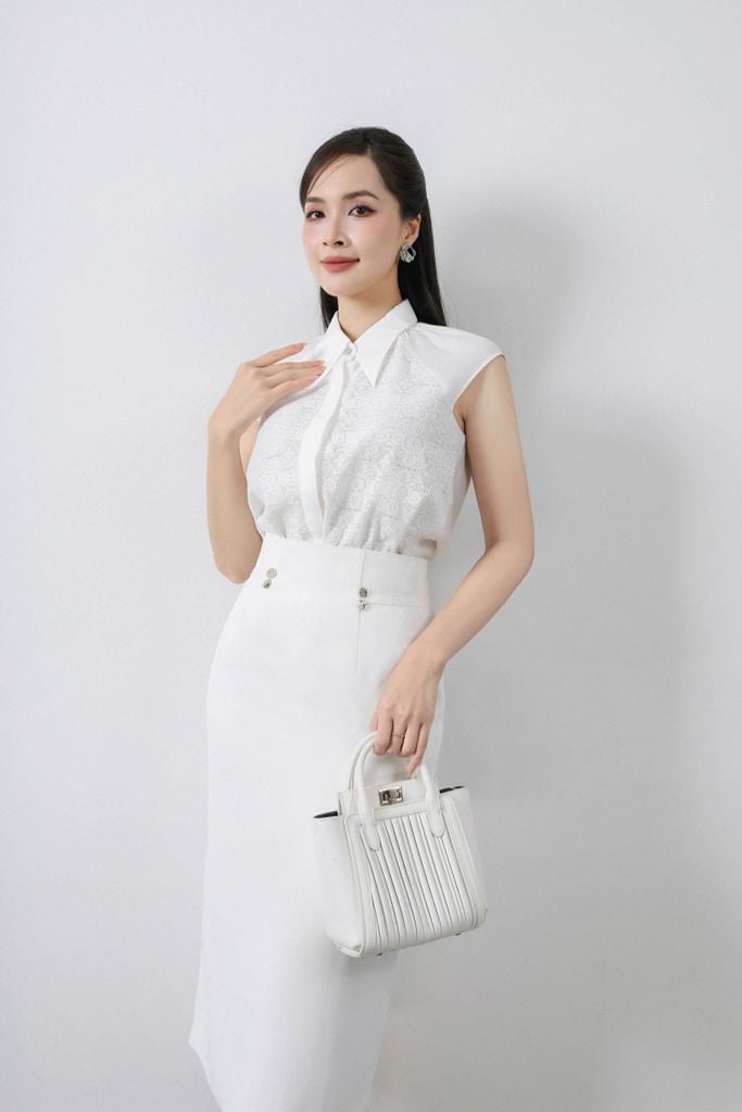 FJD51188 - Chân váy công sở vải thô dáng bút chì thân đính khuy kim loại trang trí khoá thân sau - PANTIO