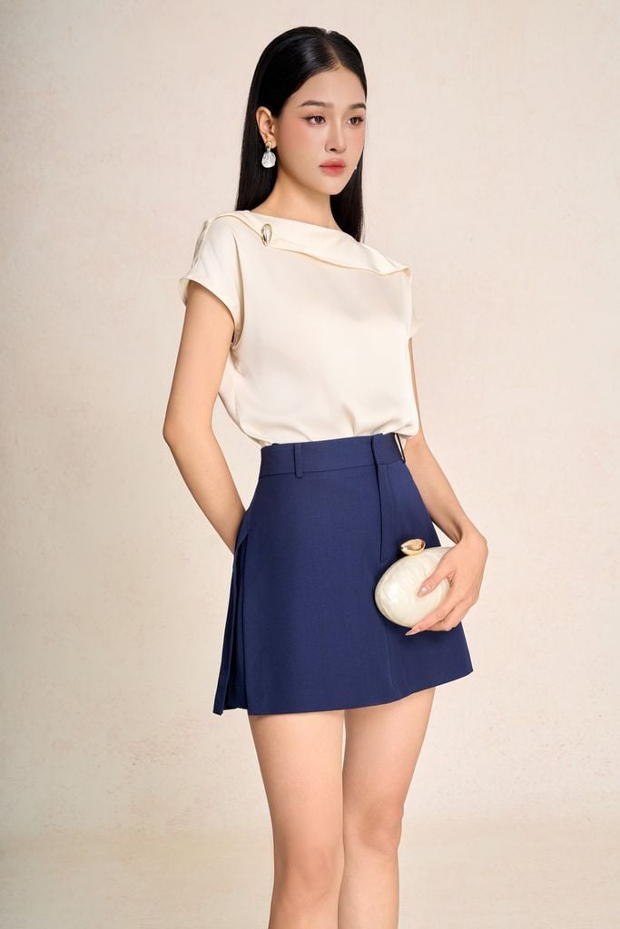 FQN9397 - Quần short giả váy dạo phố vải tuytsi dáng chữ A cạp cao khóa thân trước - PANTIO