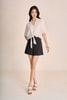 FAS14113 - Áo sơ mi dạo phố vải thô đũi dáng croptop cổ bẻ tay lửng gấu áo phối vạt thắt tạo kiểu - PANTIO