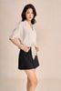 FAS14113 - Áo sơ mi dạo phố vải thô đũi dáng croptop cổ bẻ tay lửng gấu áo phối vạt thắt tạo kiểu - PANTIO