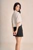 FAS14113 - Áo sơ mi dạo phố vải thô đũi dáng croptop cổ bẻ tay lửng gấu áo phối vạt thắt tạo kiểu - PANTIO