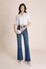 FAS14113 - Áo sơ mi dạo phố vải thô đũi dáng croptop cổ bẻ tay lửng gấu áo phối vạt thắt tạo kiểu - PANTIO