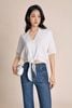 FAS14113 - Áo sơ mi dạo phố vải thô đũi dáng croptop cổ bẻ tay lửng gấu áo phối vạt thắt tạo kiểu - PANTIO