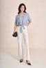 FAS14113 - Áo sơ mi dạo phố vải thô đũi dáng croptop cổ bẻ tay lửng gấu áo phối vạt thắt tạo kiểu - PANTIO