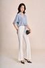 FAS14113 - Áo sơ mi dạo phố vải thô đũi dáng croptop cổ bẻ tay lửng gấu áo phối vạt thắt tạo kiểu - PANTIO