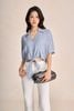 FAS14113 - Áo sơ mi dạo phố vải thô đũi dáng croptop cổ bẻ tay lửng gấu áo phối vạt thắt tạo kiểu - PANTIO