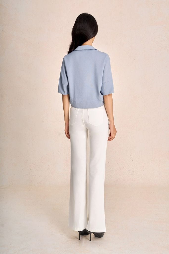 FAS14113 - Áo sơ mi dạo phố vải thô đũi dáng croptop cổ bẻ tay lửng gấu áo phối vạt thắt tạo kiểu - PANTIO