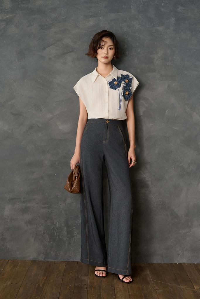 BQD33920 - Quần dài công sở vải denim dáng suông ống rộng thời trang - PANTIO