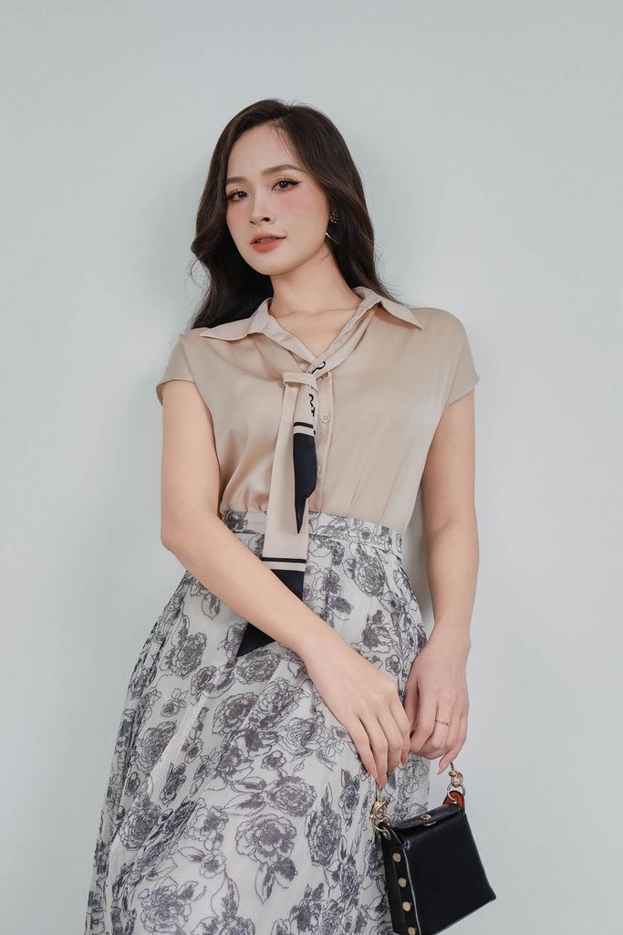 FJD51124 - Chân váy công sở vải lưới dáng xòe có lót vải habutai xếp li bong khóa thân sau - PANTIO