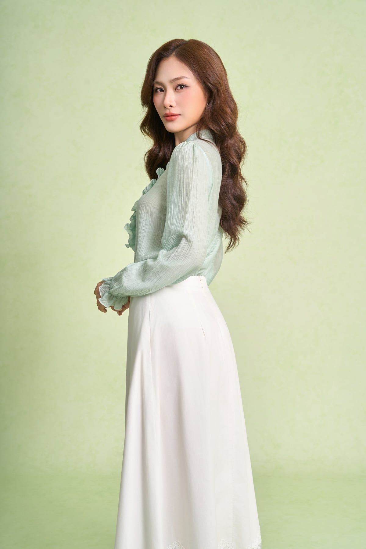 BJD13705 - Chân váy dài công sở vải thô kate dáng suông gấu váy phối ren tạo kiểu - PANTIO