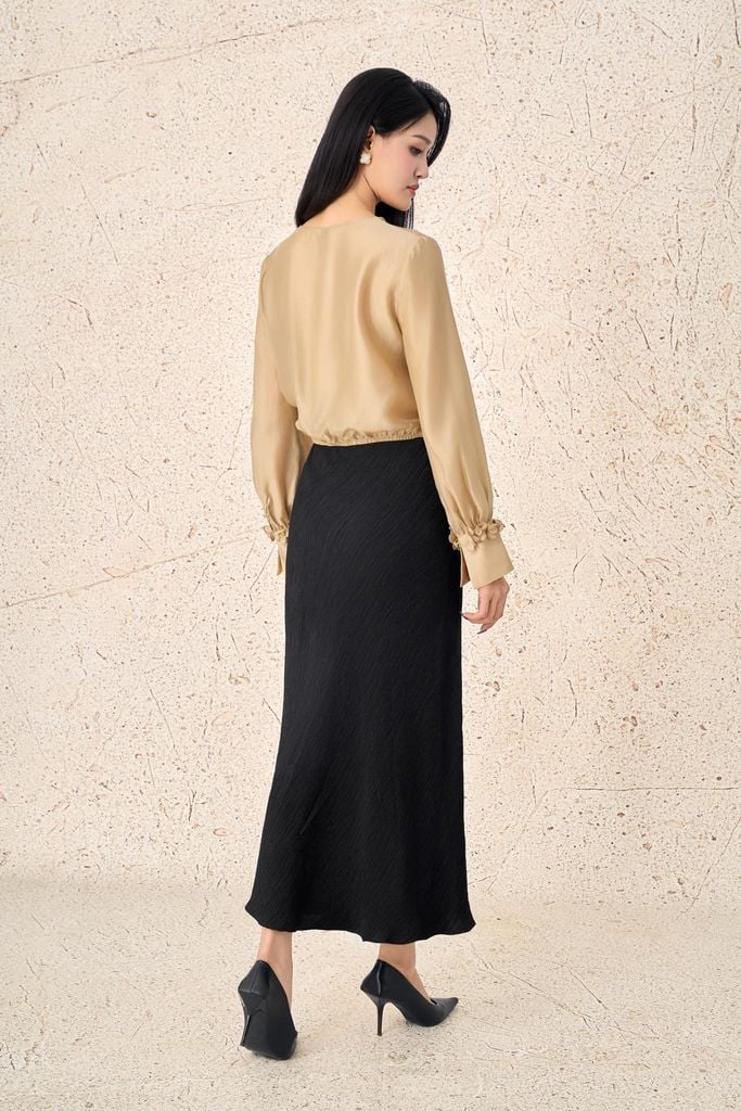 BJD13427 - Chân váy dài công sở vải tơ nhăn dáng suông cạp liền thời trang - PANTIO