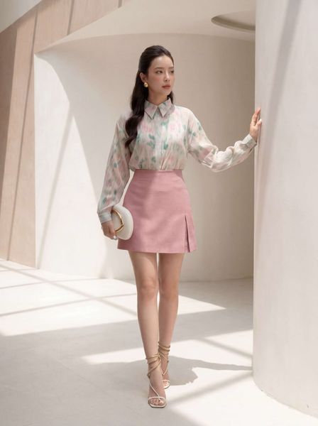 FJN3712 - Chân váy ngắn vải thô dáng chữ A xẻ tà tạo kiểu khoá thân sau - PANTIO