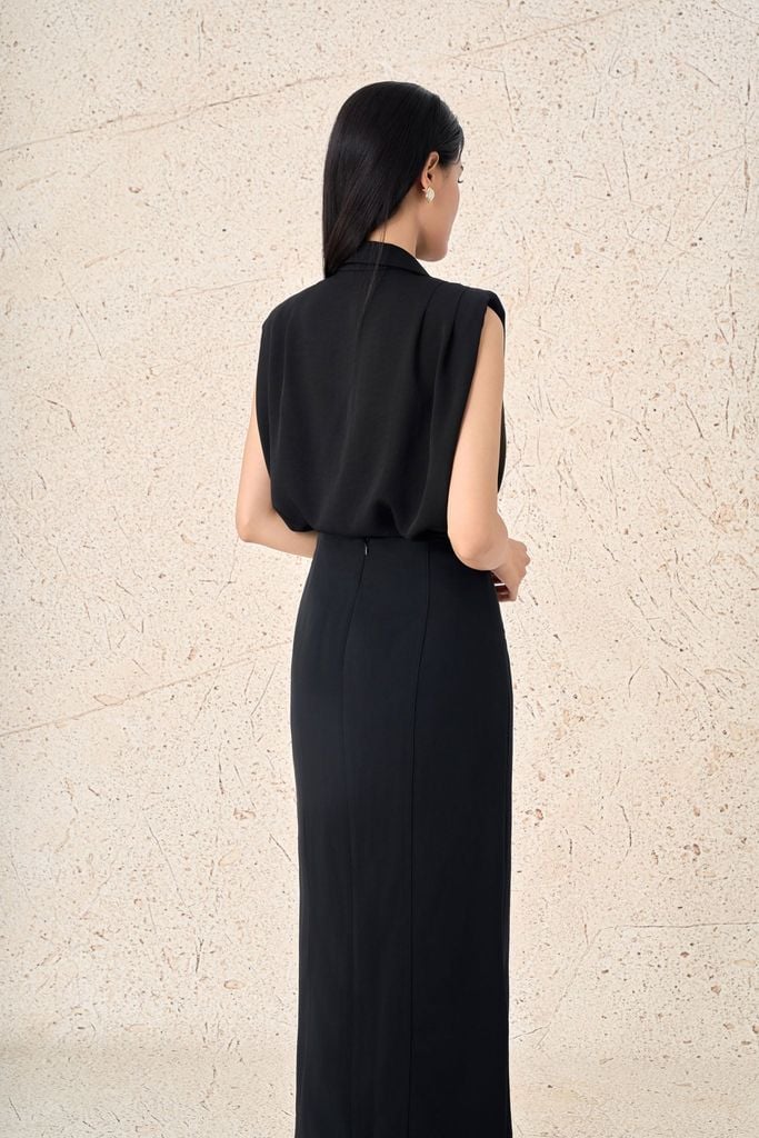 FAS33981 - Áo sơ mi công sở vải tuytsi dáng suông cổ bẻ xẻ V tay chờm thân áo phối khuy tạo kiểu - PANTIO