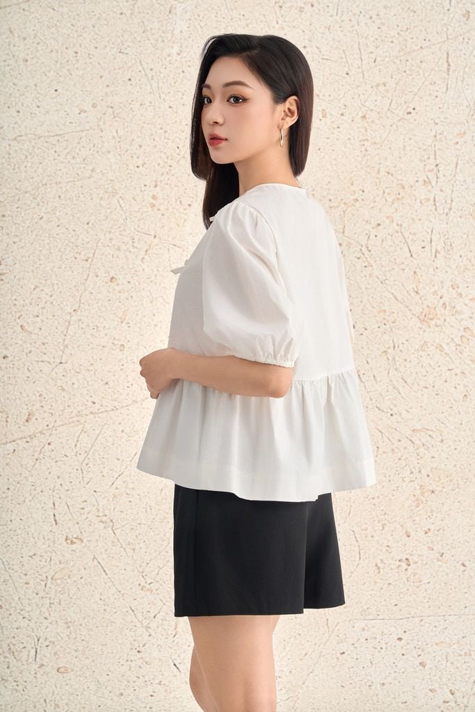 BQN73179 - Quần short vải thô dáng suông cạp phối ly bong khoá thân trước - PANTIO